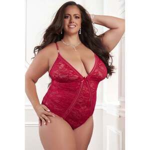 G-World - 2pc Dramatic Lace Garter Teddy - Tango Red